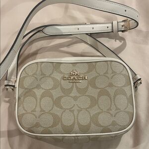 Coach Signature Beige and White Crossbody Bag